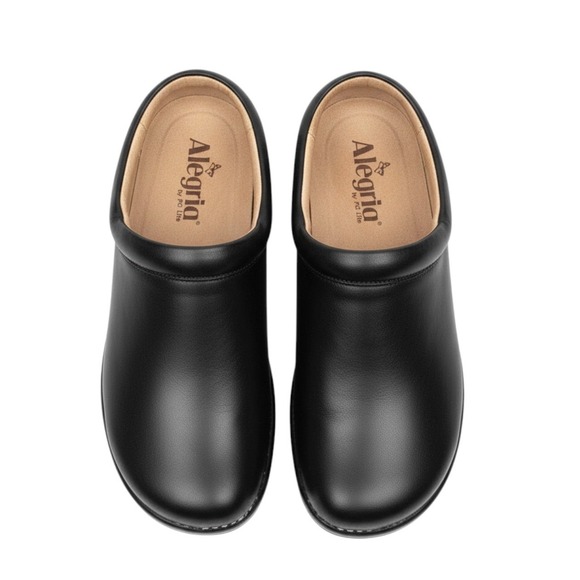 Alegria Shoes - Alegria Kay Mules Leather Slip On Comfort Black Professional Work Clog 40 9-9.5